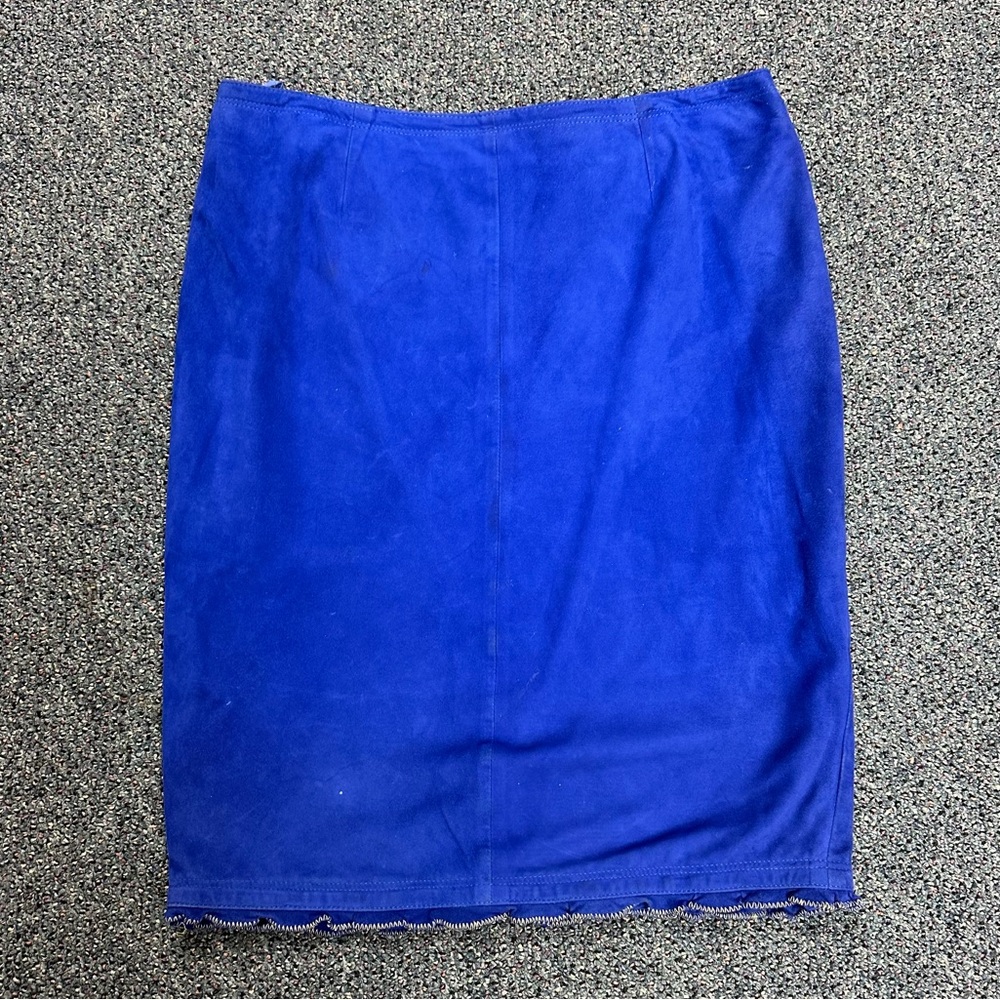 Vintage Versace Istante Cobalt Blue Velvet Pencil Skirt Ruffle Trim